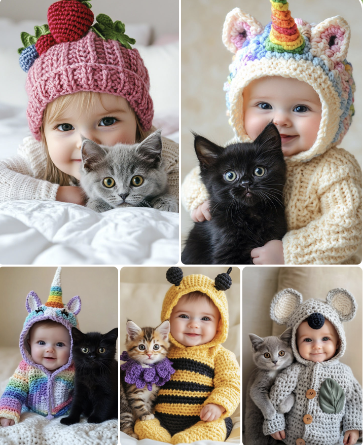 Baby: Adorable Crochet Hoodie ,Toddlers and Kittens